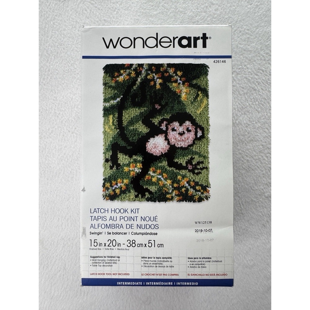 Spinrite Caron Wonderart Latch Hook Kit‎ 15"X20"-Swingin' 426146 Monkey